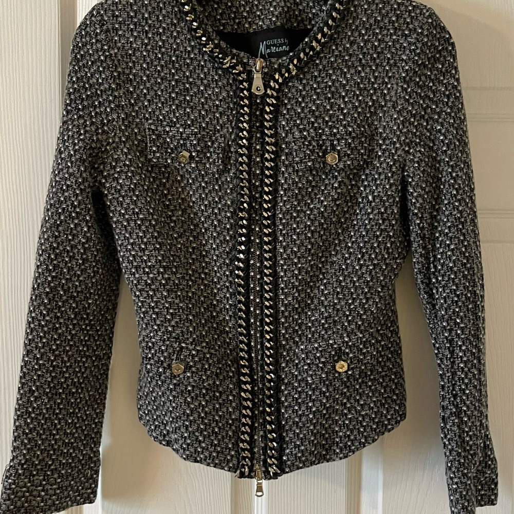 Guess Black and White Tweed Blazer